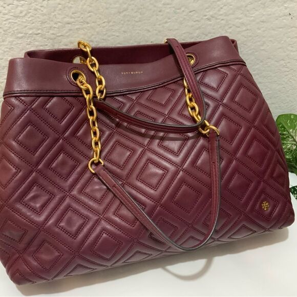 Tory Burch Large Fleming Triple Compartment Tote Wine Quilted Leather - Picture 4 of 16